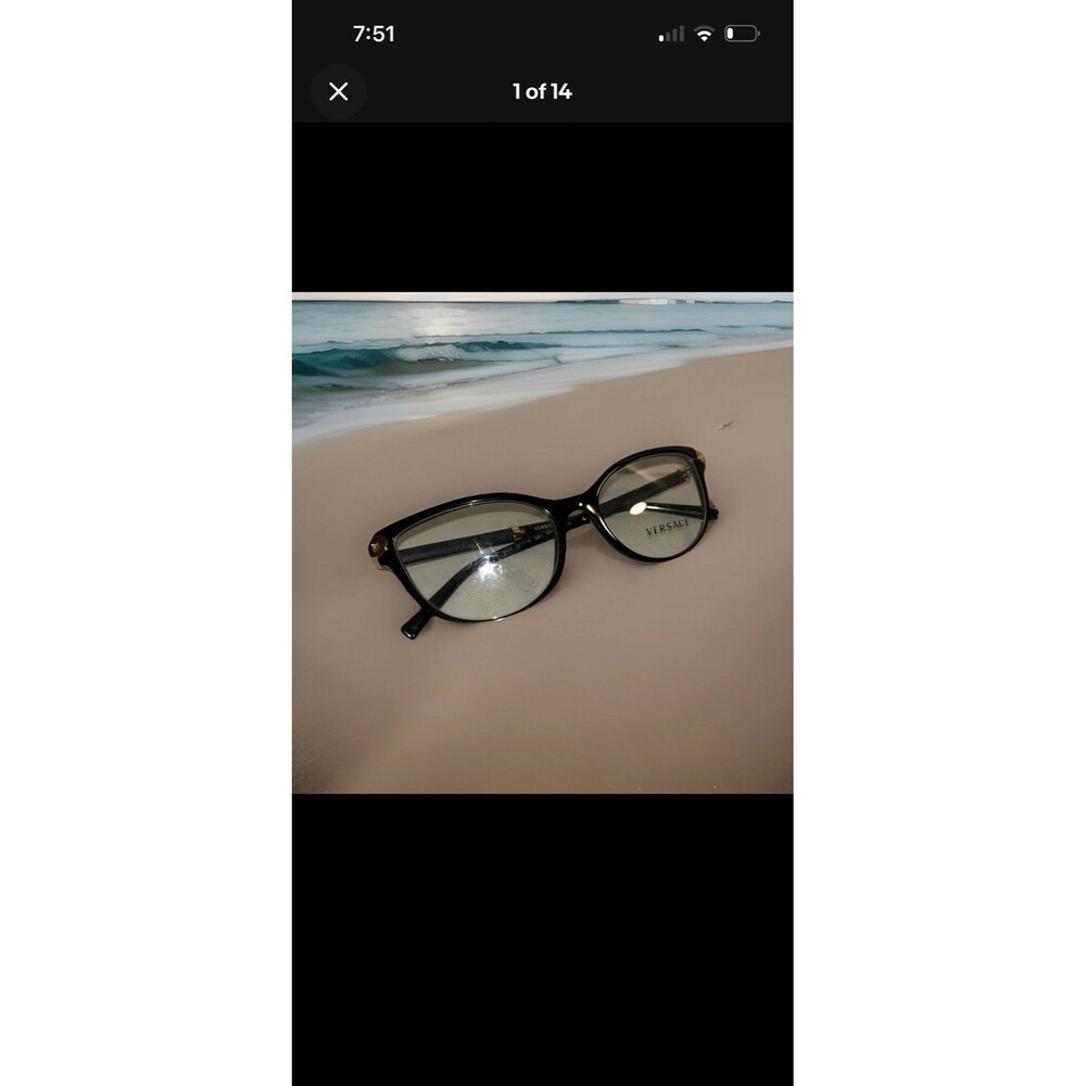 Versace Eyeglasses Frame Black & Gold Cat-Eye Glasses